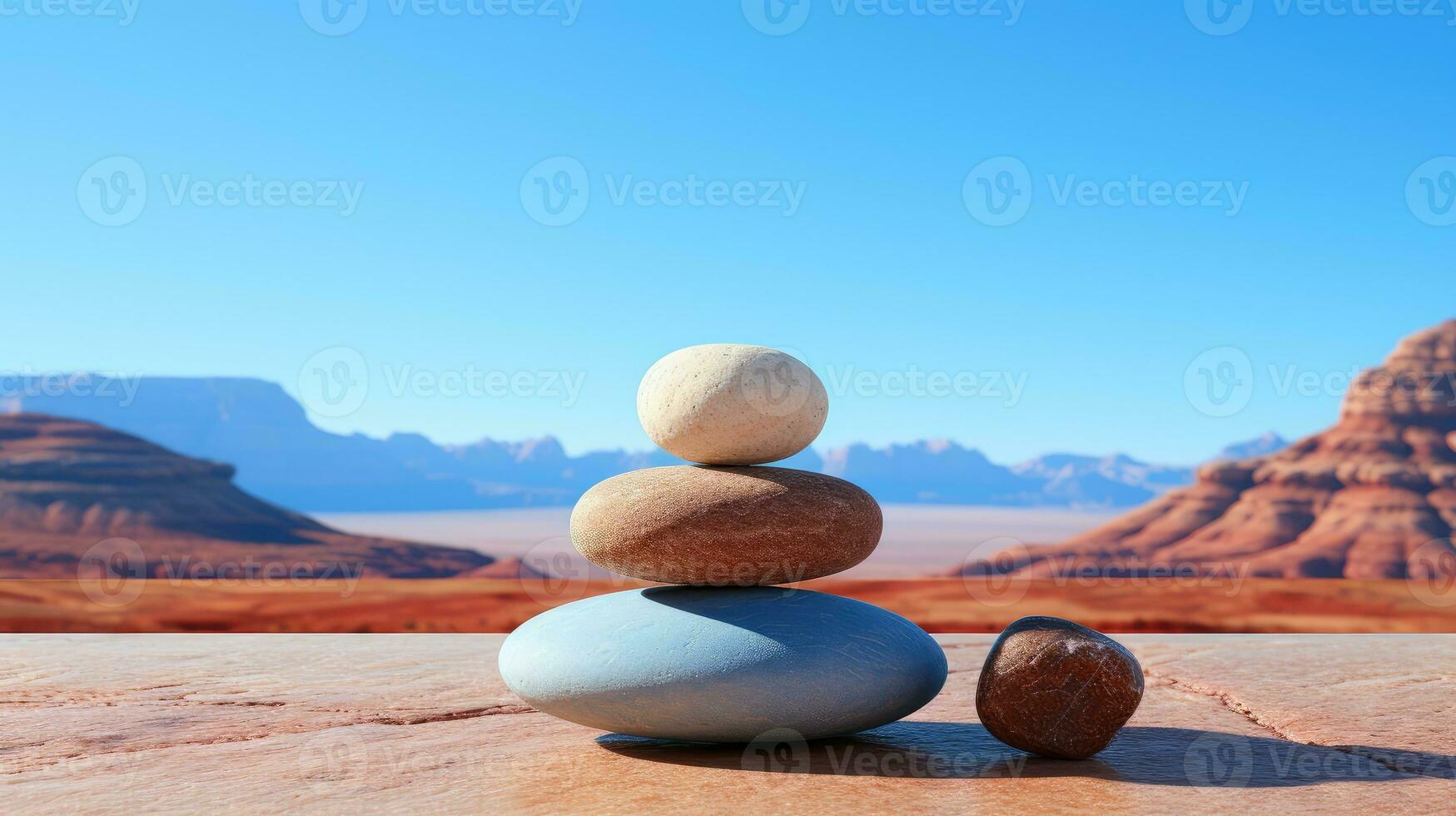 Minimalistic zen stone background in desert. AI generated photo