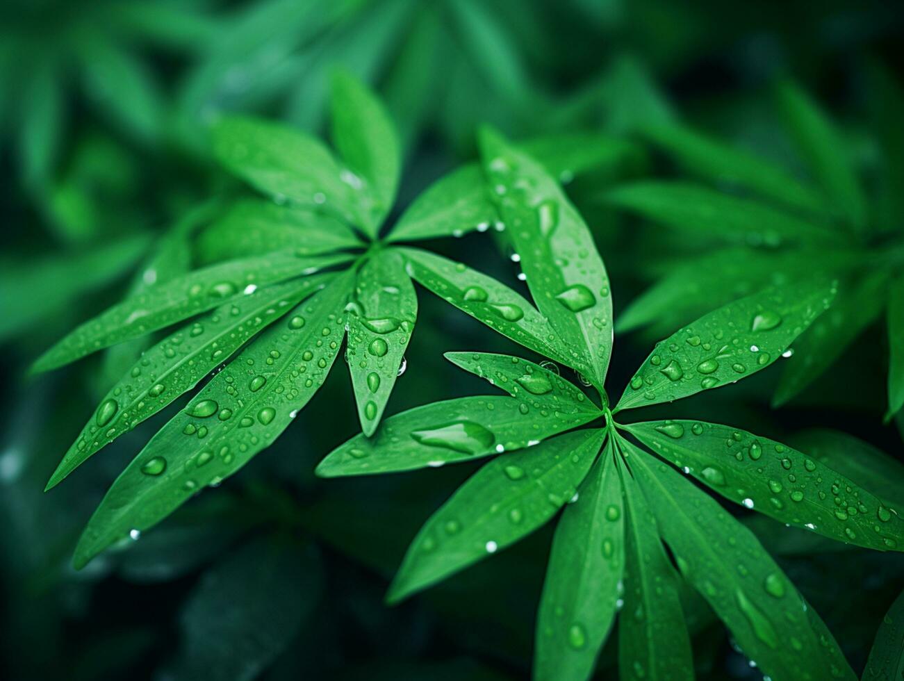 Green leaf with water drop on black background photo