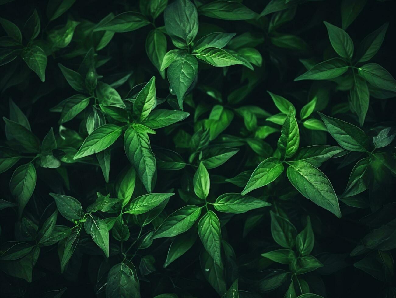 Green leaves background.Green leaves with copy space.They are color tone dark in the morning. photo