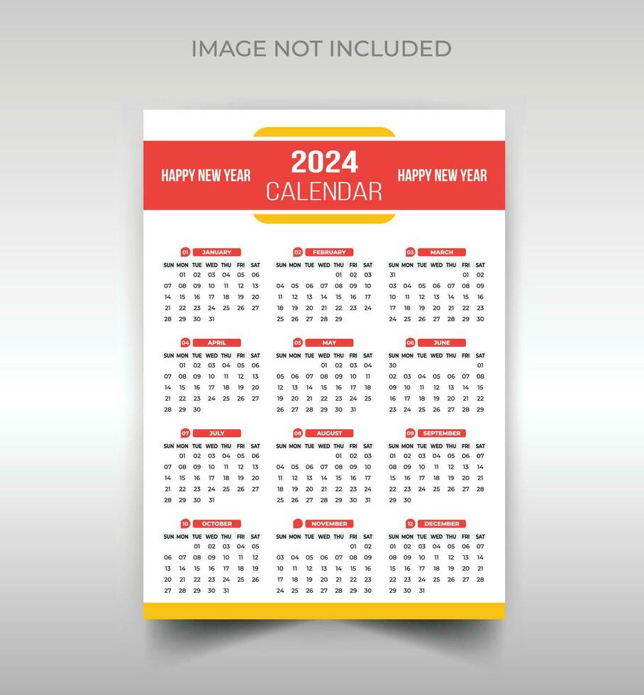 Wall Calendar Design for 2024. simple, clean, and elegant design Calendar for 2024, 2024 wall calendar template design, New year Wall calendar 2024. vector