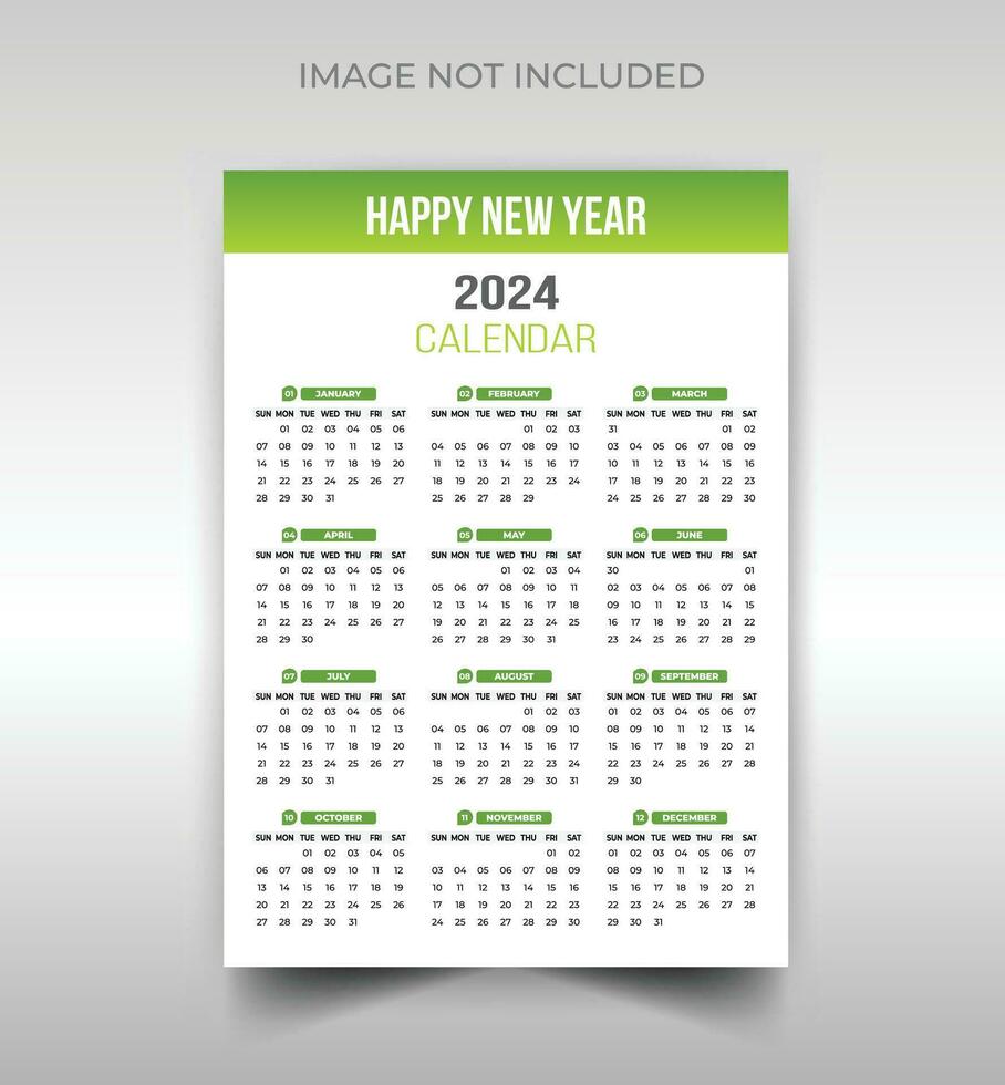 Wall Calendar Design for 2024. simple, clean, and elegant design Calendar for 2024, 2024 wall calendar template design, New year Wall calendar 2024. vector