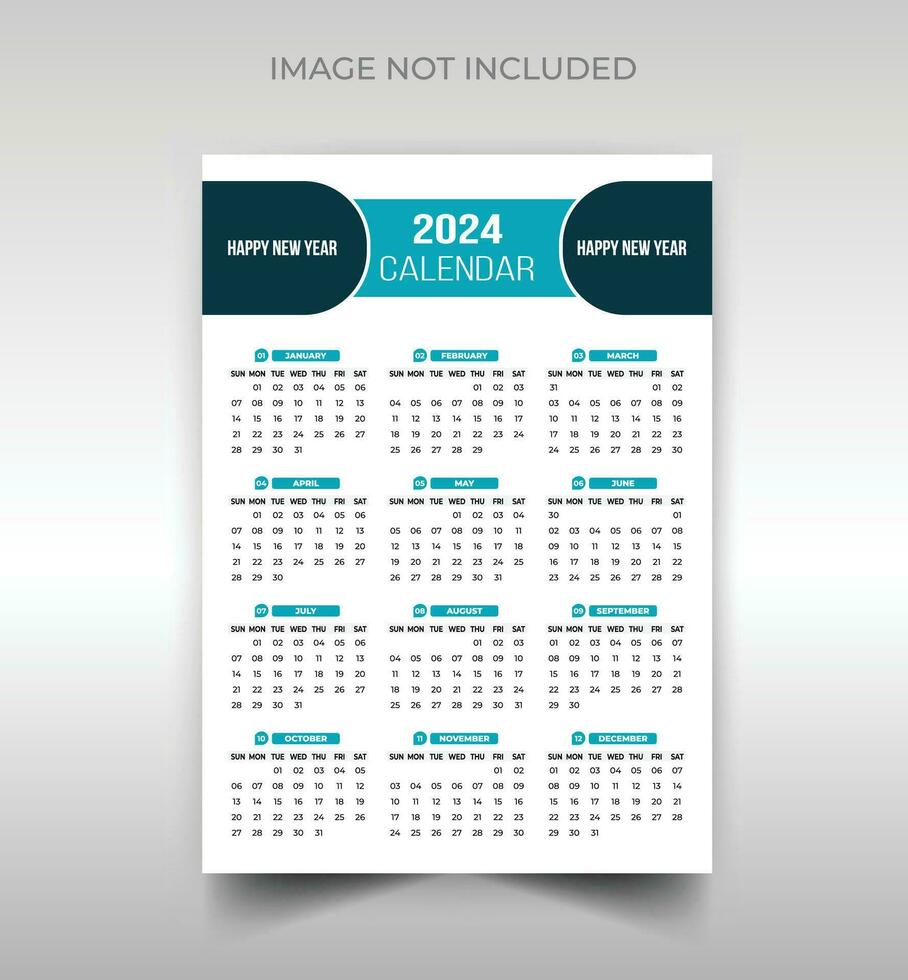 pared calendario diseño para 2024. simple, limpio, y elegante diseño calendario para 2024, 2024 pared calendario modelo diseño, nuevo año pared calendario 2024. vector