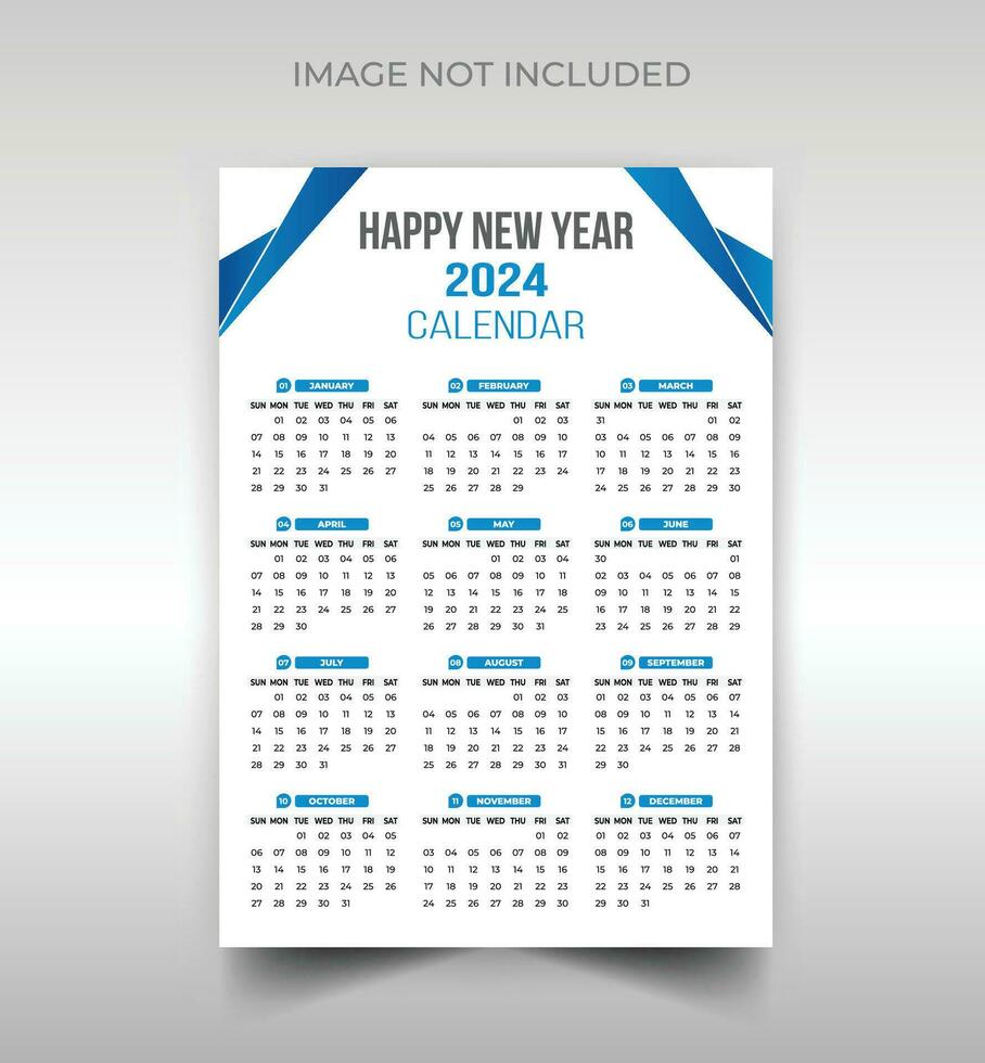 Wall Calendar Design for 2024. simple, clean, and elegant design Calendar for 2024, 2024 wall calendar template design, New year Wall calendar 2024. vector