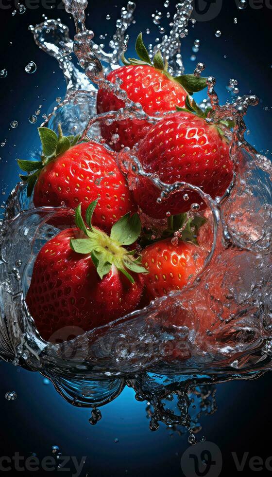 Strawberry slice in water AI generated photo