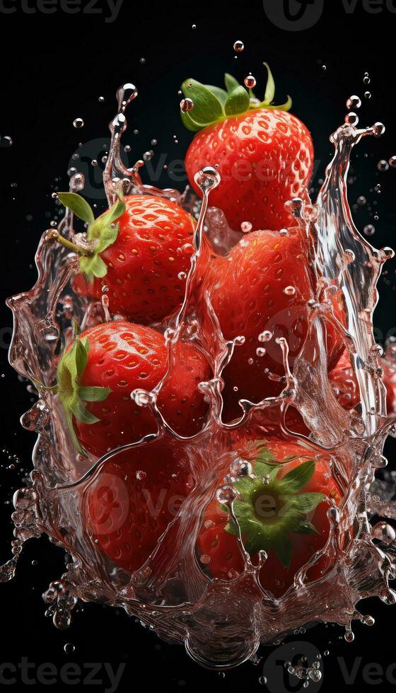Strawberry slice in water AI generated photo