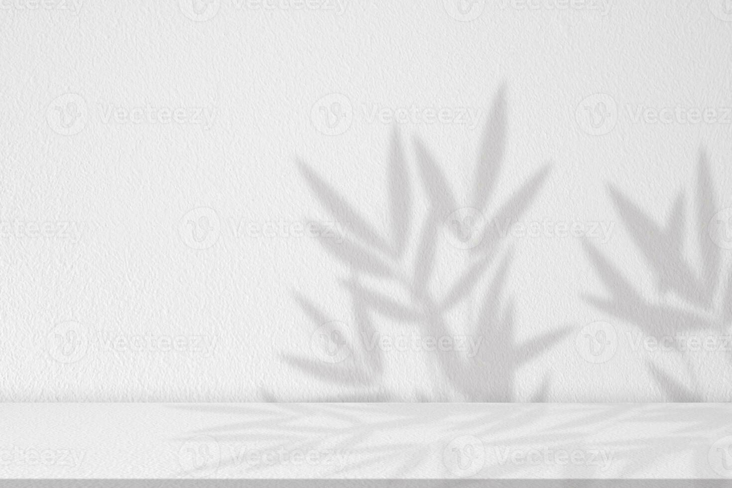 Studio background,concrete with Bamboo Leaves shadow with sunlight effect on white wall background,Empty Studio Room Display with leaves silhouette on Cement,Backdrop display for product presentation photo