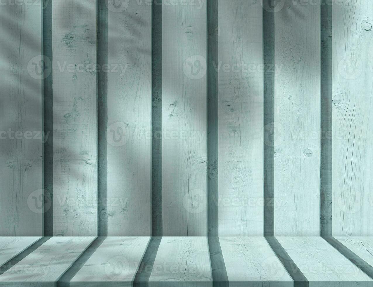 Studio Background blue Wood Texture,Empty Room Wooden texture with leaves shadow silhouette ,Vintage wall wood and sunlight on stripe surface with leaves shadow,Backdrop product Display presentation photo