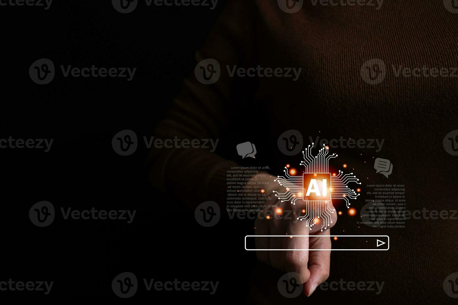 AI technology, Artificial Intelligence, Chatbot Chat and talk with AI, Using laptop for search and find data by command prompt, robot learning machine create or generate picture or article auto photo