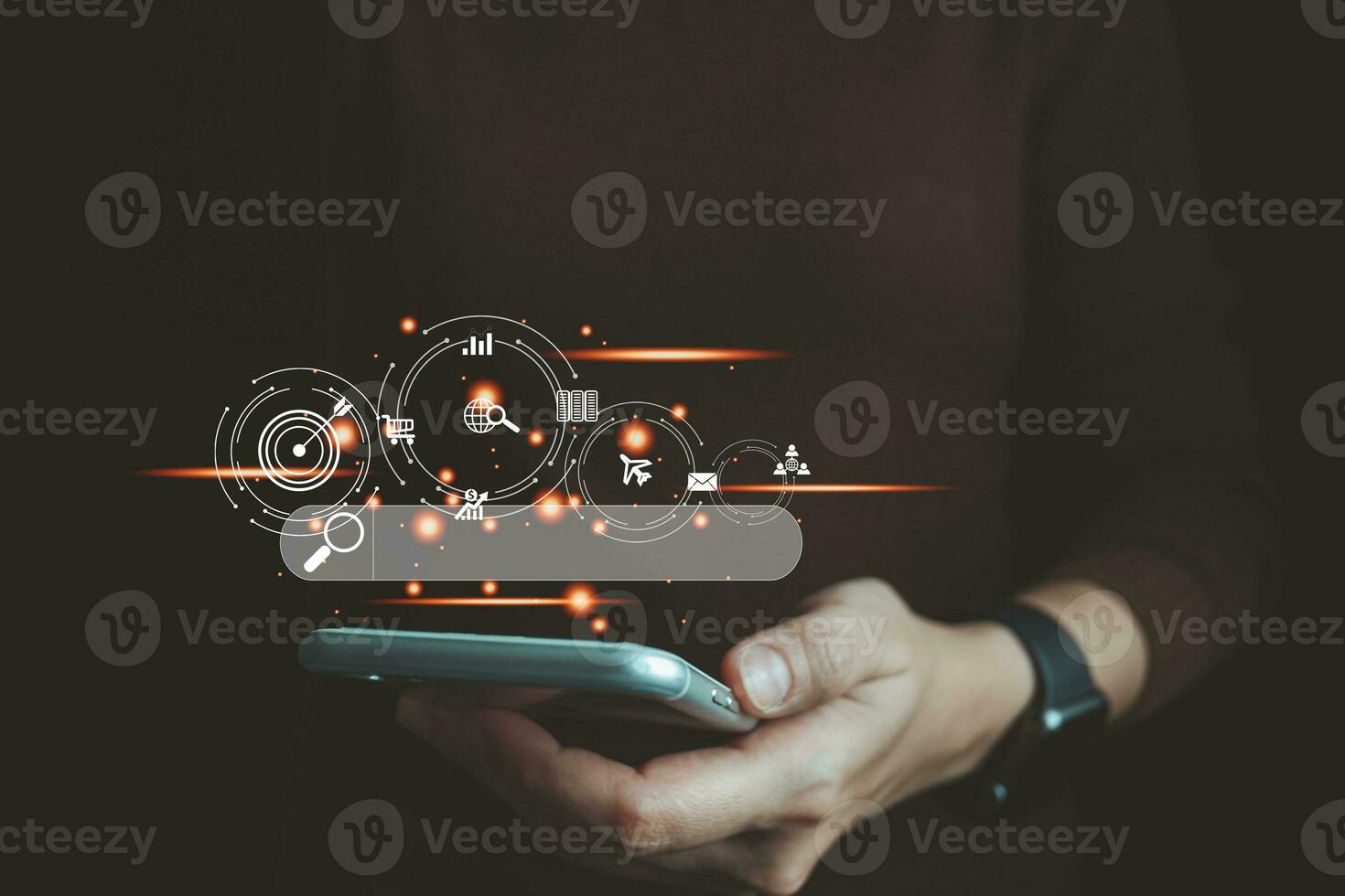 SEO Search Engine Optimization, Searching for information on Internet with PC, using website search bar to find the desired data, global data connection, shopping online, database storage system. photo
