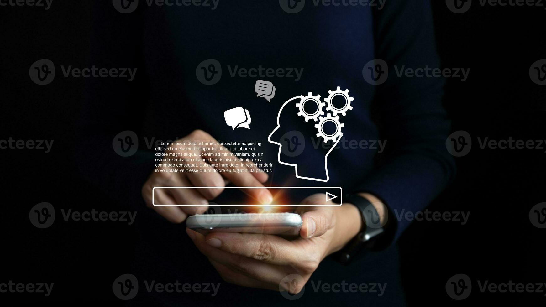 AI technology, Artificial Intelligence, Chatbot Chat and talk with AI, Using laptop for search and find data by command prompt, robot learning machine create or generate picture or article auto photo