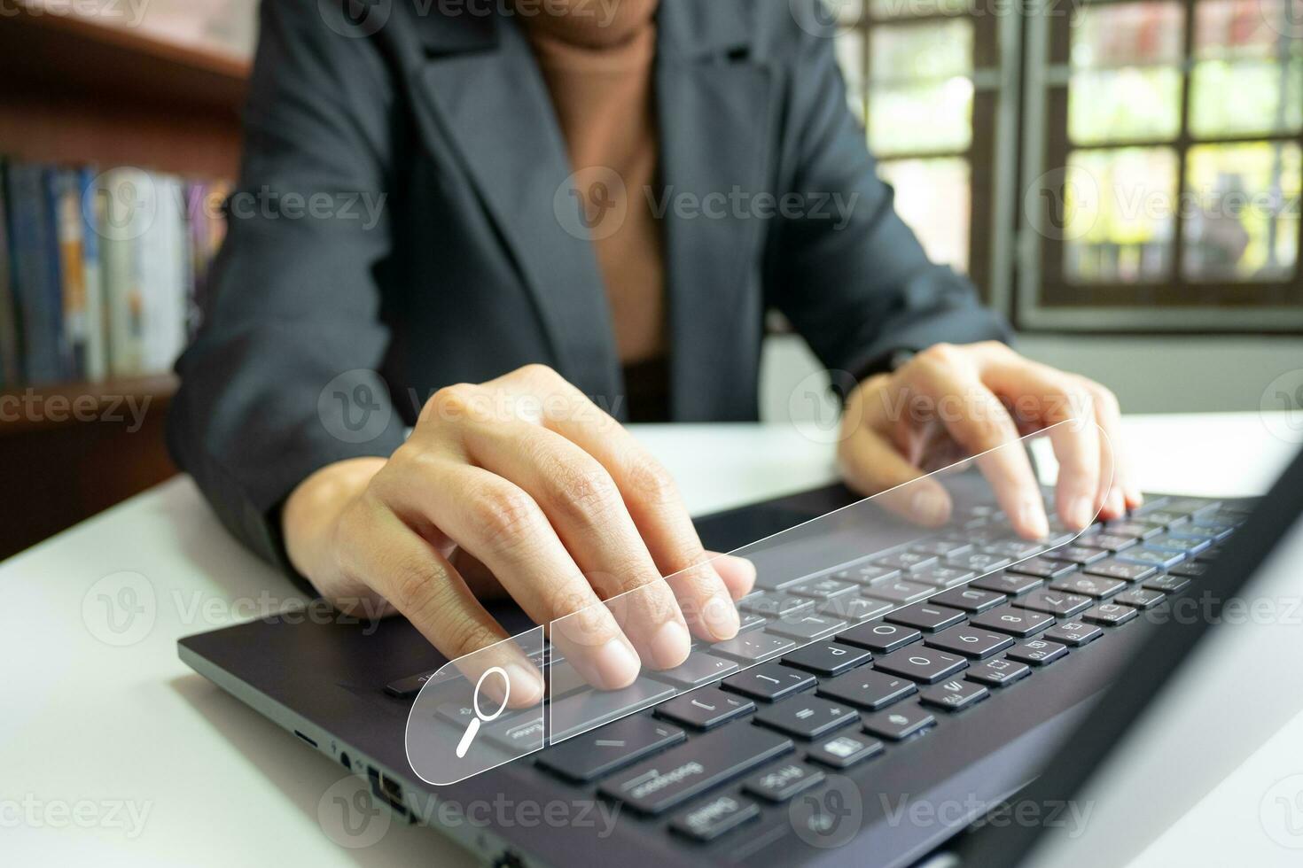 SEO Search Engine Optimization, Searching for information on Internet with PC, using website search bar to find the desired data, global data connection, shopping online, database storage system. photo