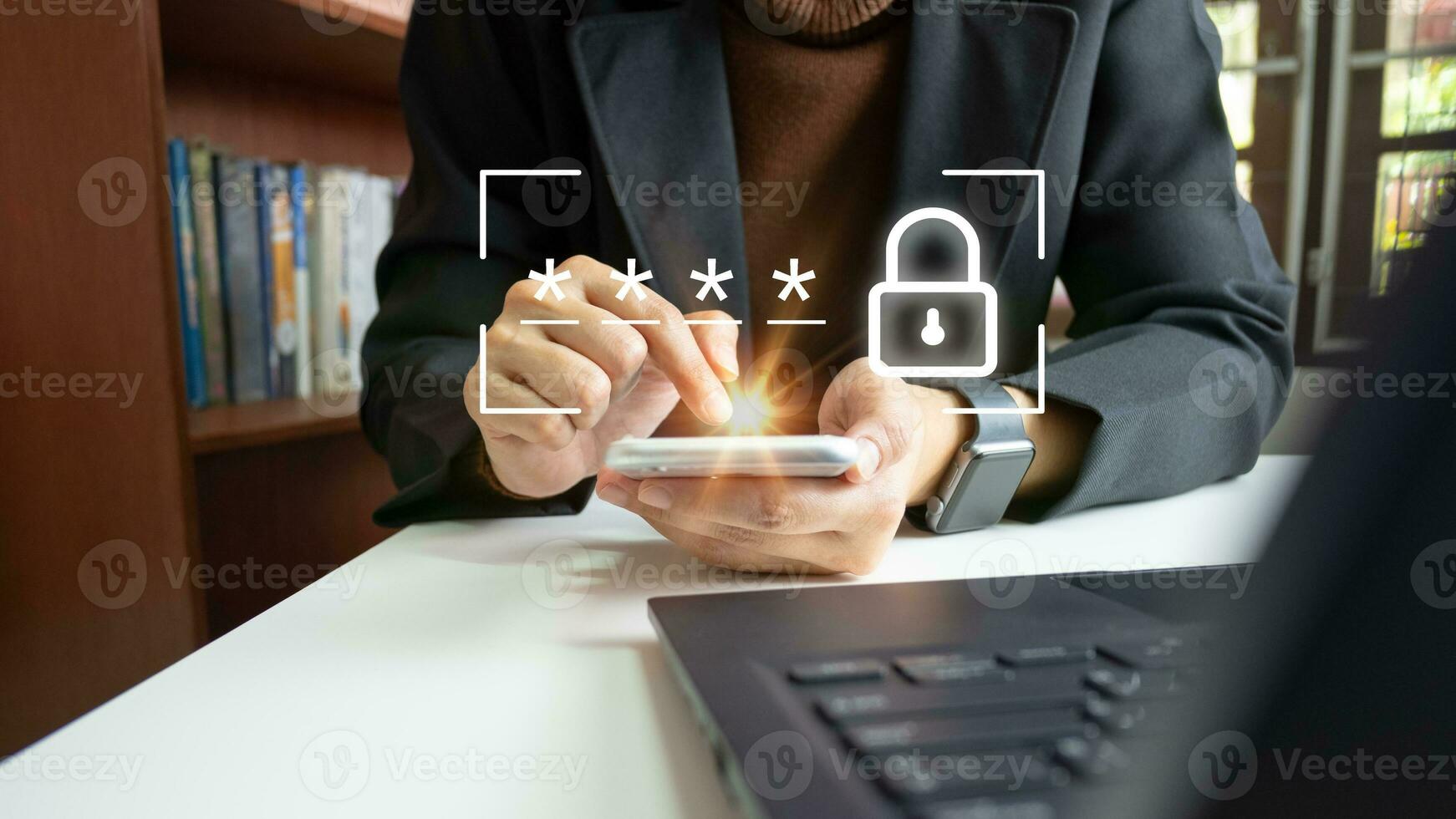 Verification of information with fingerprint scanner,2 factor authentication, high security for login access information, Internet security, online financial transaction, 2-step verify photo