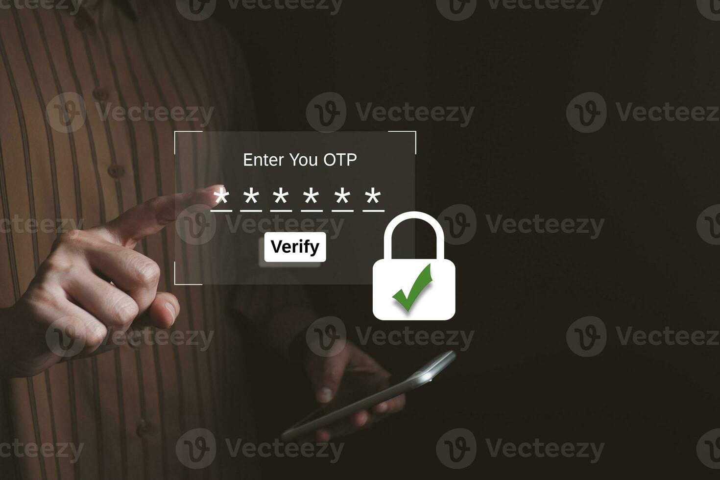 Verification of information with fingerprint scanner,2 factor authentication, high security for login access information, Internet security, online financial transaction, 2-step verify photo