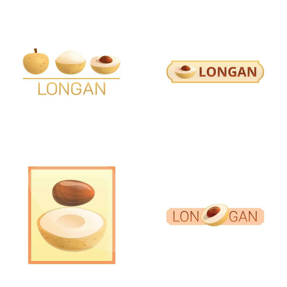 Fresh longan icons set cartoon vector. Tropical fruit vector