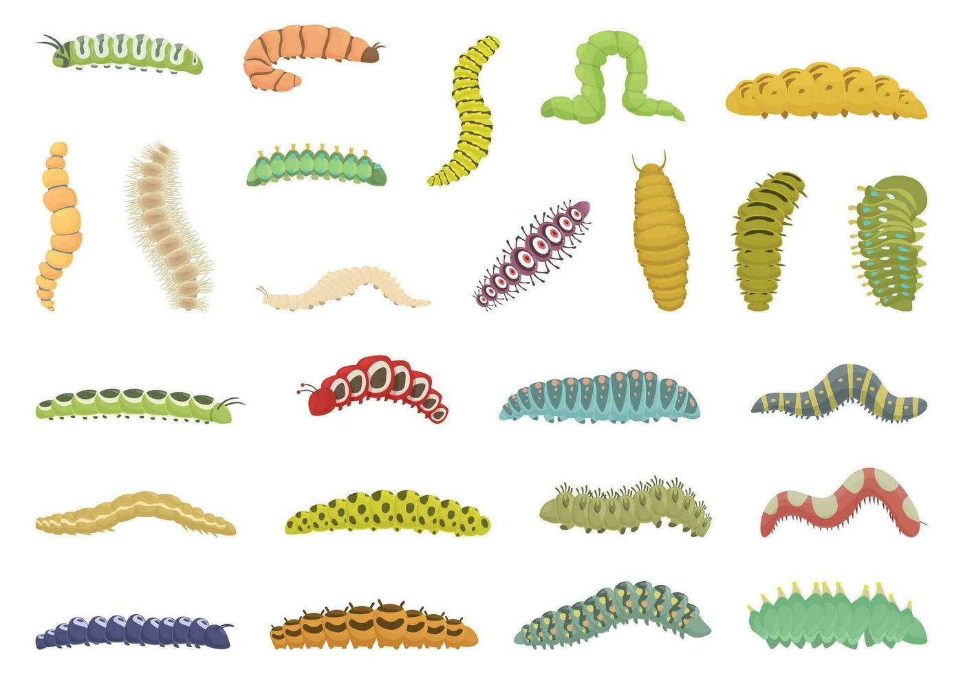 Caterpillar icons set cartoon vector. Nature insect vector