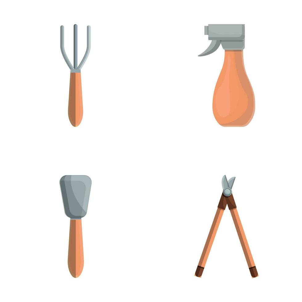 Garden tool icons set cartoon vector. Garden inventory vector