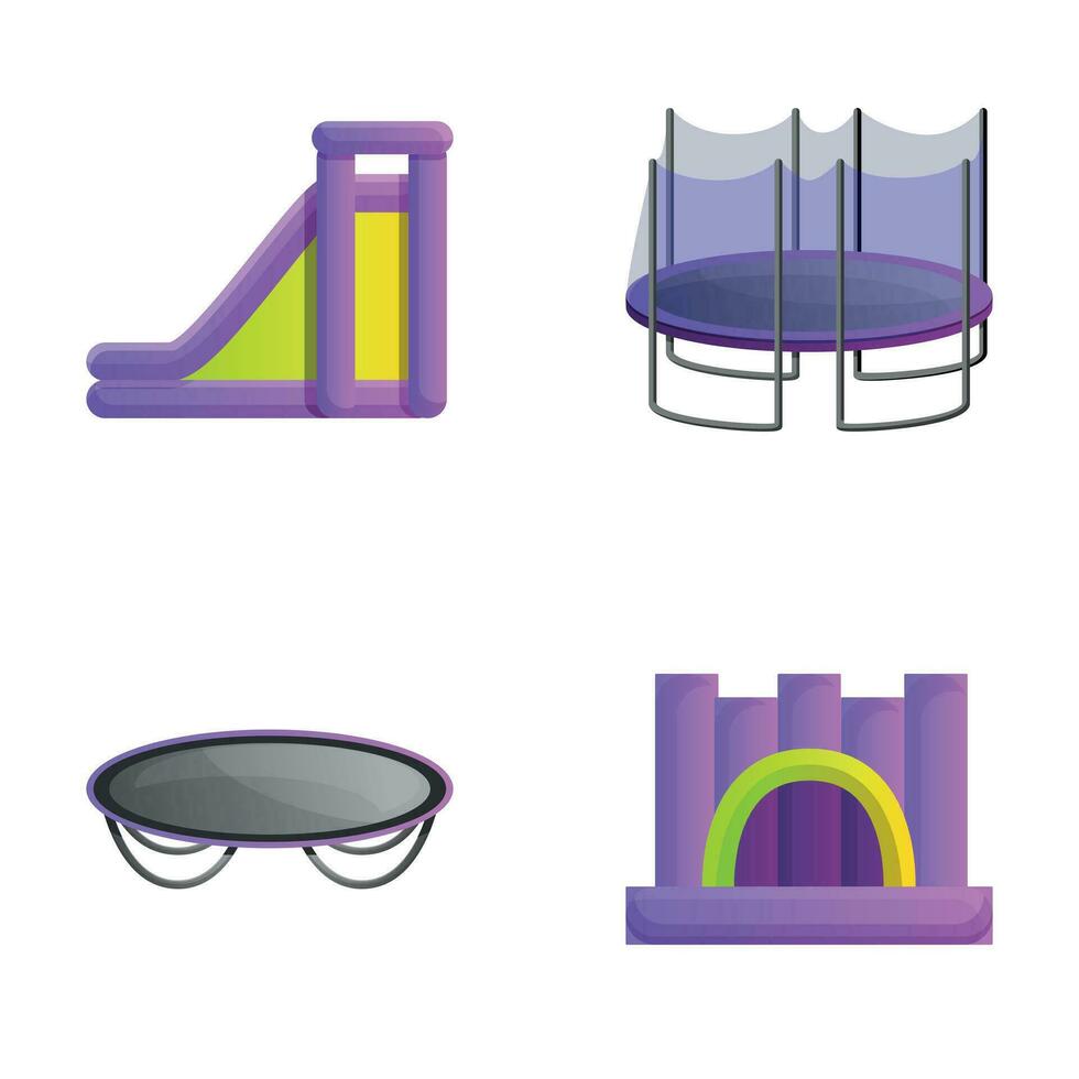 Inflatable playground icons set cartoon vector. Inflatable slide and trampoline vector