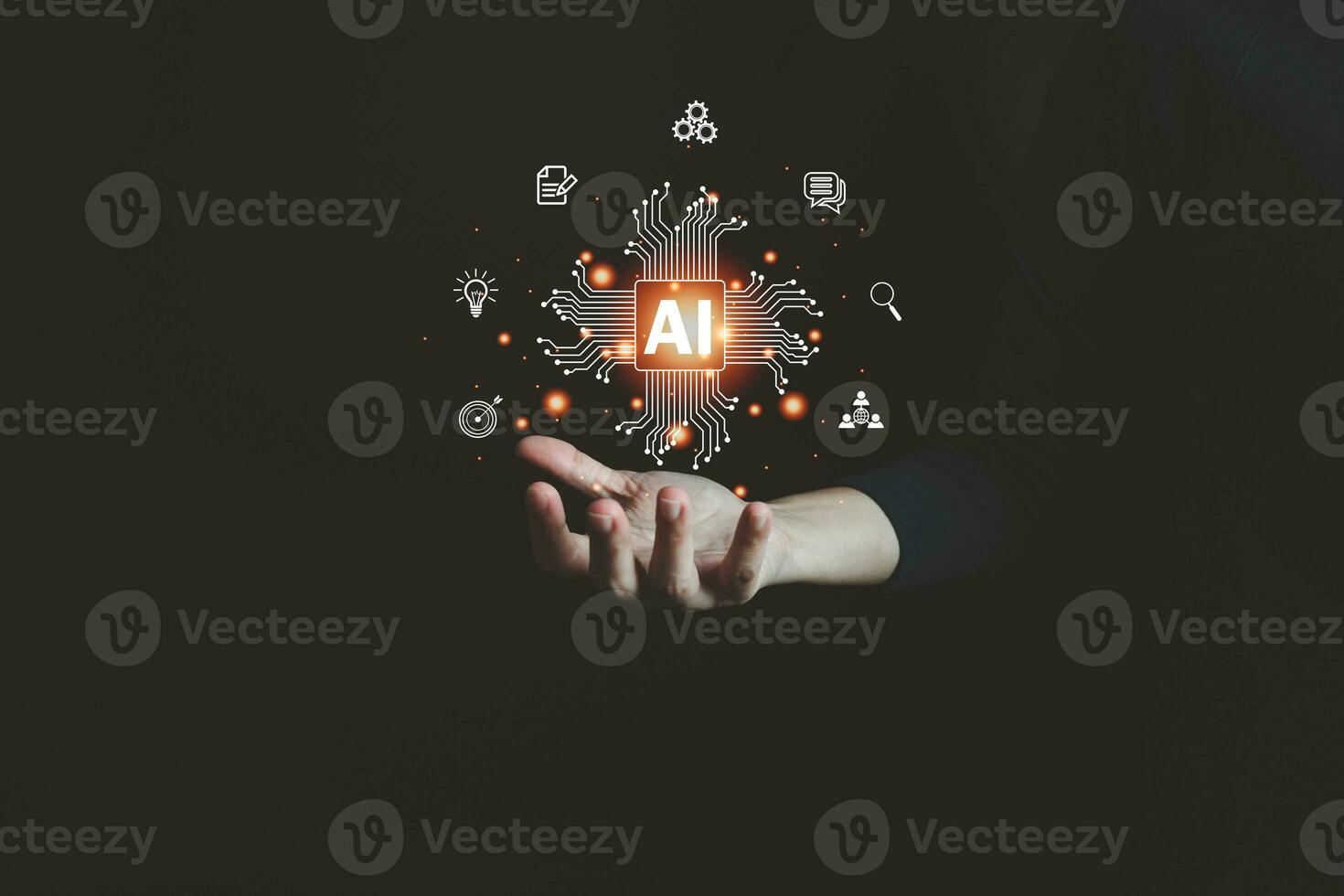 AI, Artificial Intelligence, Concept global data connection with Internet technology, using online transaction with AI by learning machine and big data, database management, cloud computing photo