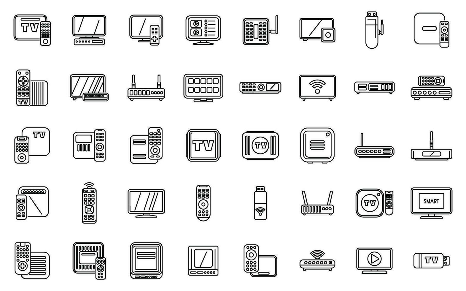 Smart TV box icons set outline vector. Cable device vector