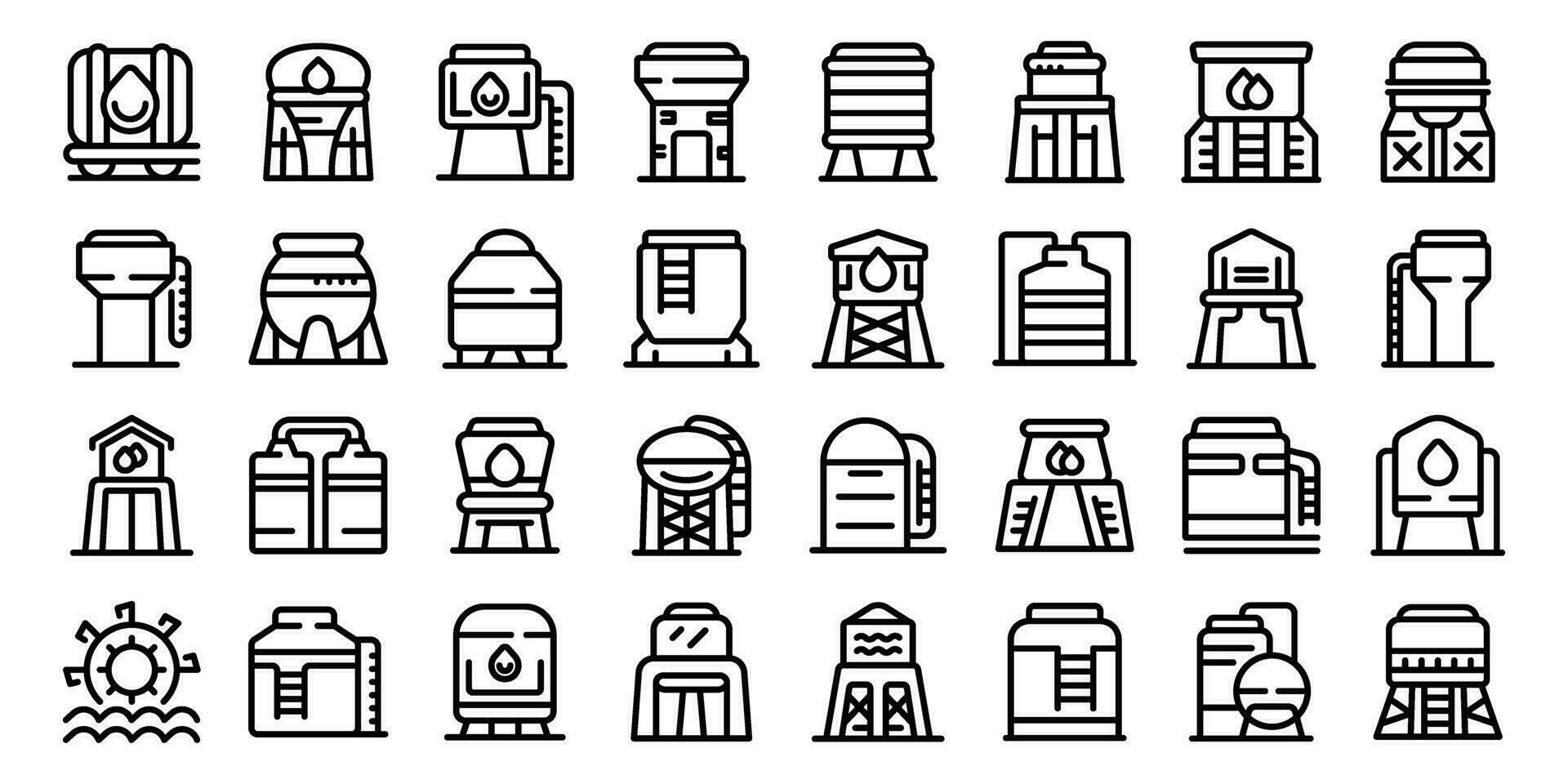 Water tower icons set outline vector. Tank industrial vector