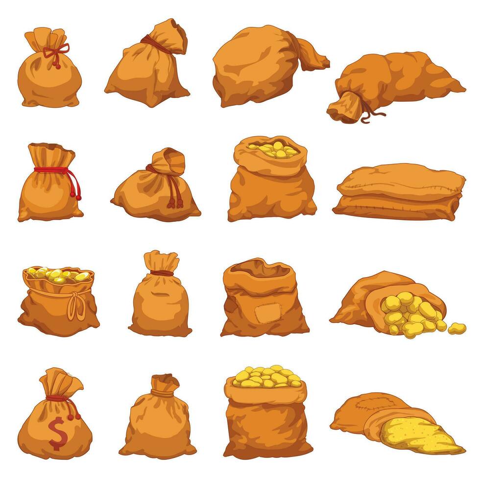 Sack icons set cartoon vector. Pocket bag vector