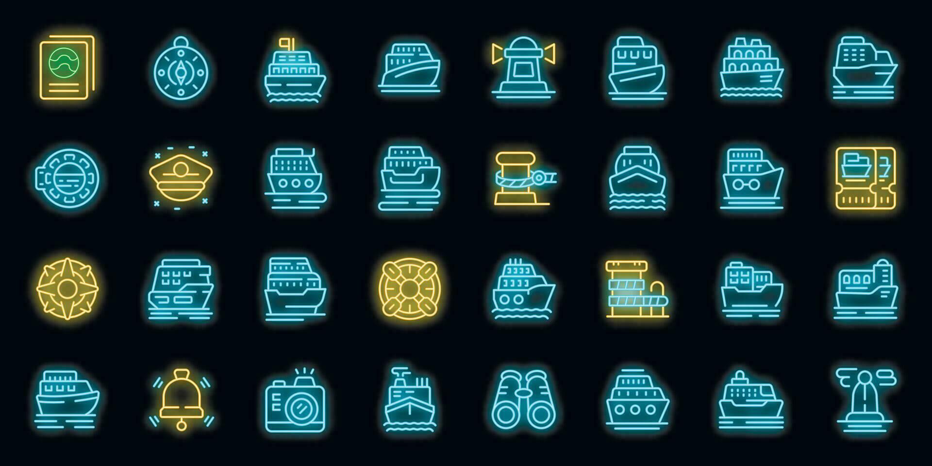 Travel by ship icons set vector neon