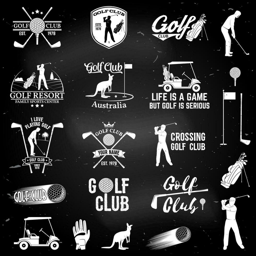 Set of Golf club concept with golfer silhouette. vector