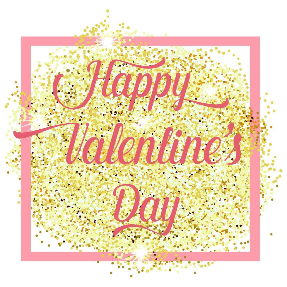 Happy Valentines Day lettering text with Gold glitter . vector