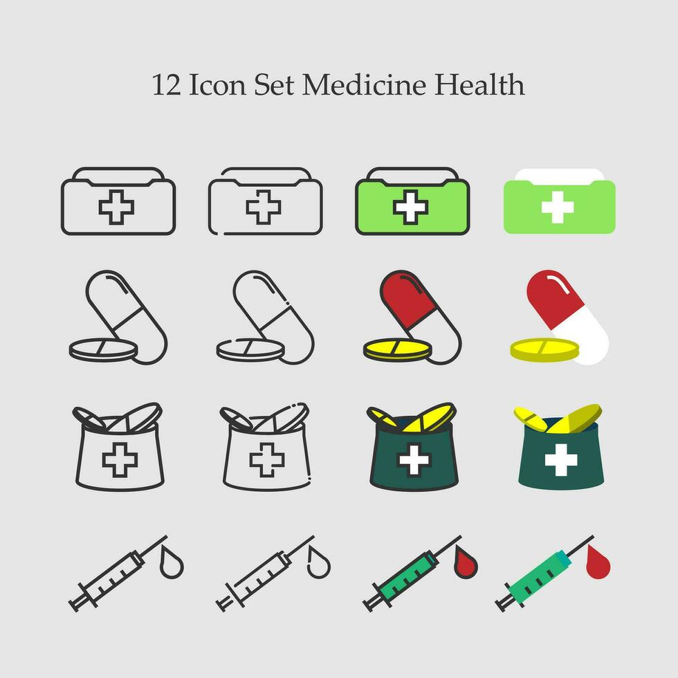 Medicine icon set. Vector illustration in flat style. Isolated on grey background.