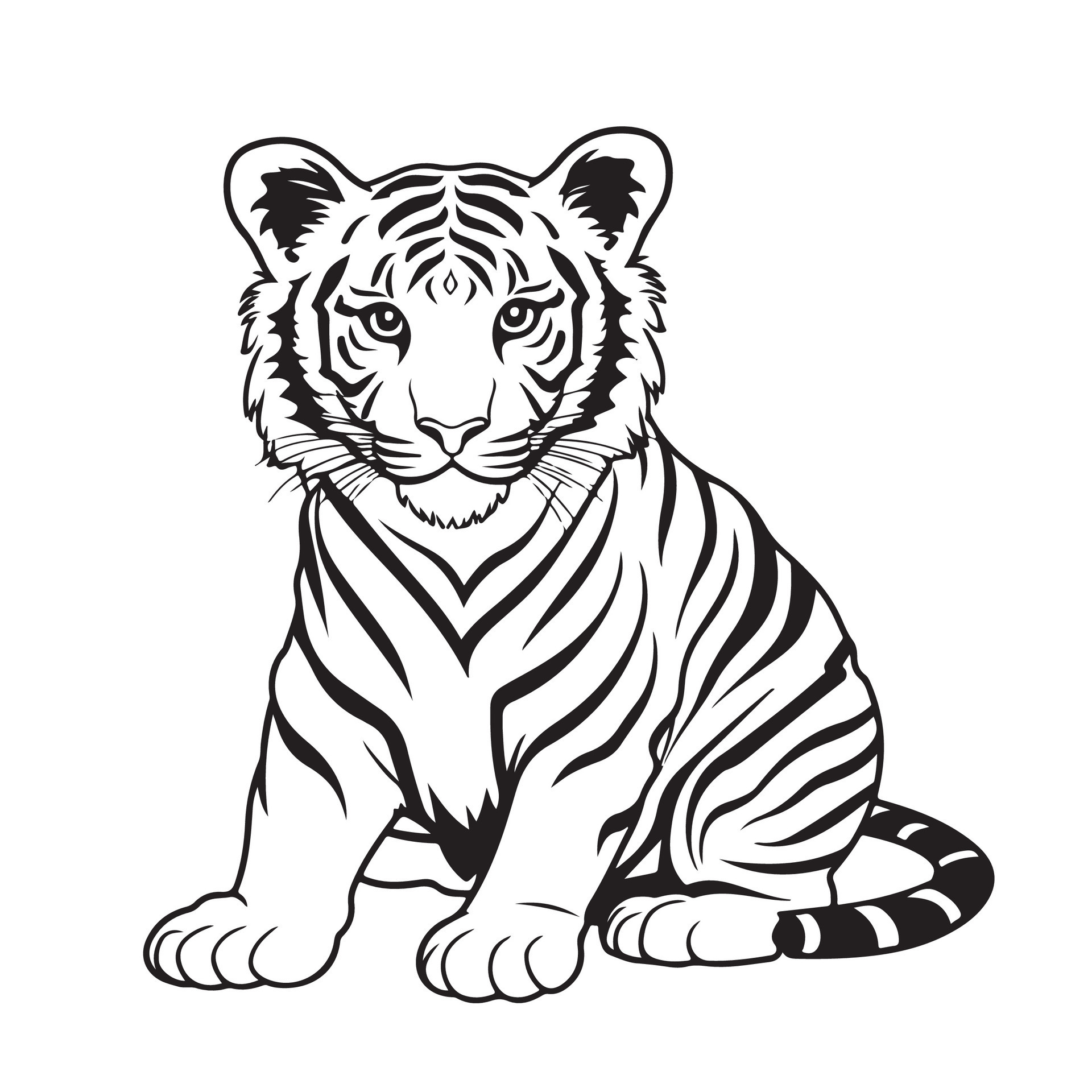 Black and white tiger drawings on a white background 30727190 Vector