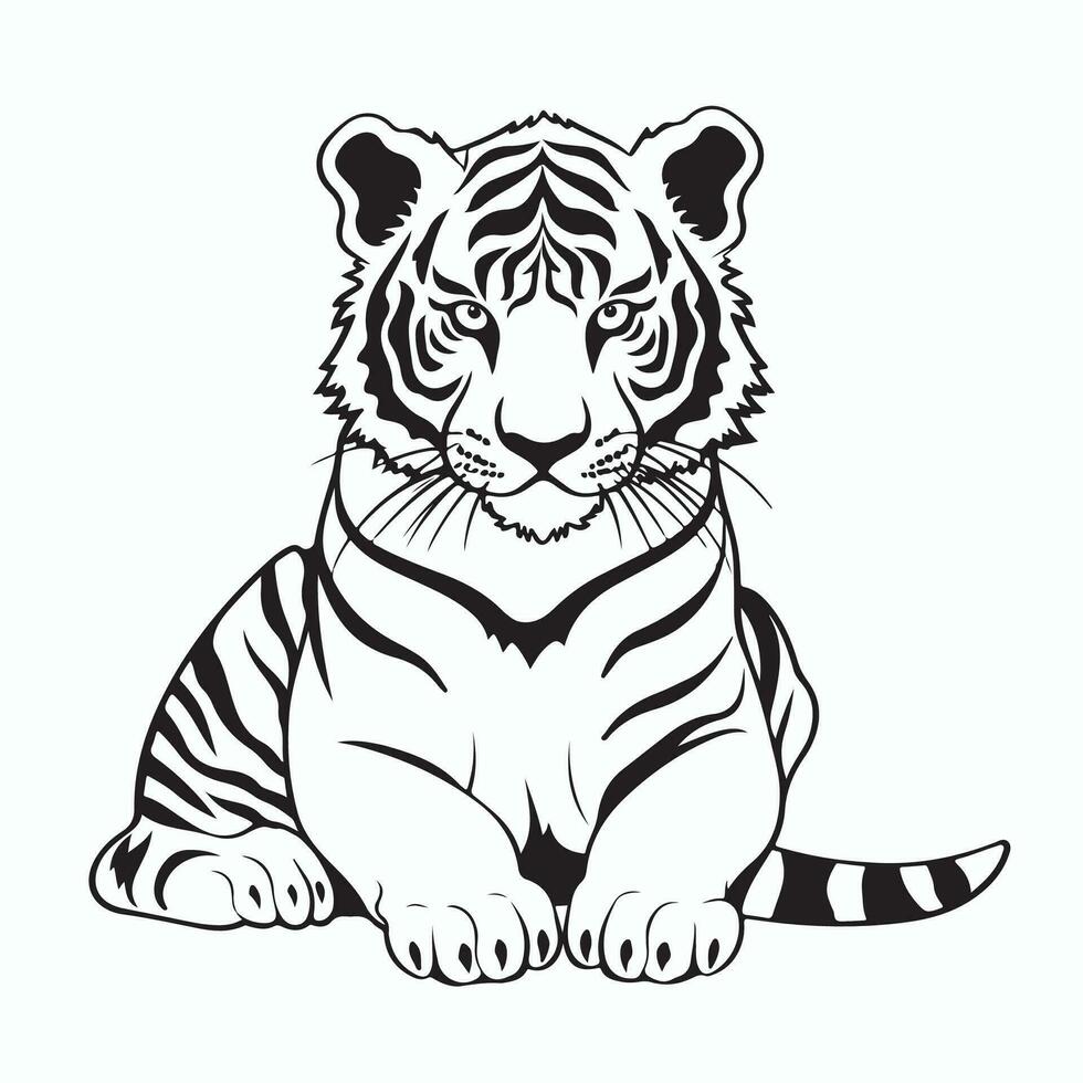 negro y blanco Tigre dibujos en un blanco antecedentes vector