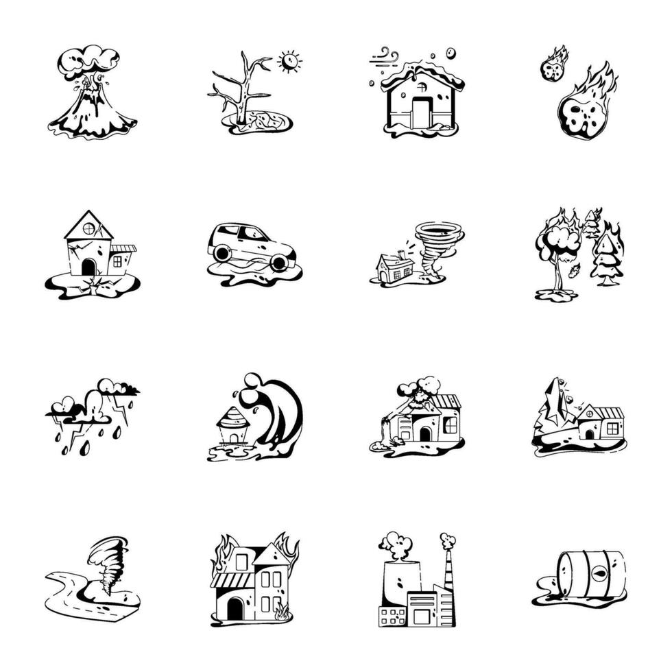 Pack of Glyph Natural Disaster Icons vector