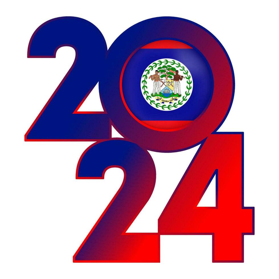 Happy New Year 2024 banner with Belize flag inside. Vector illustration.