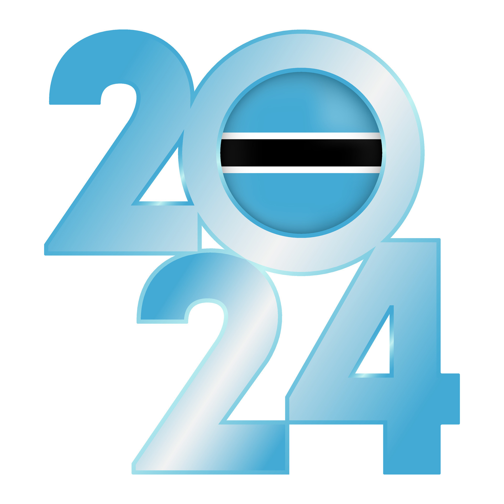 Happy New Year 2024 banner with Botswana flag inside. Vector