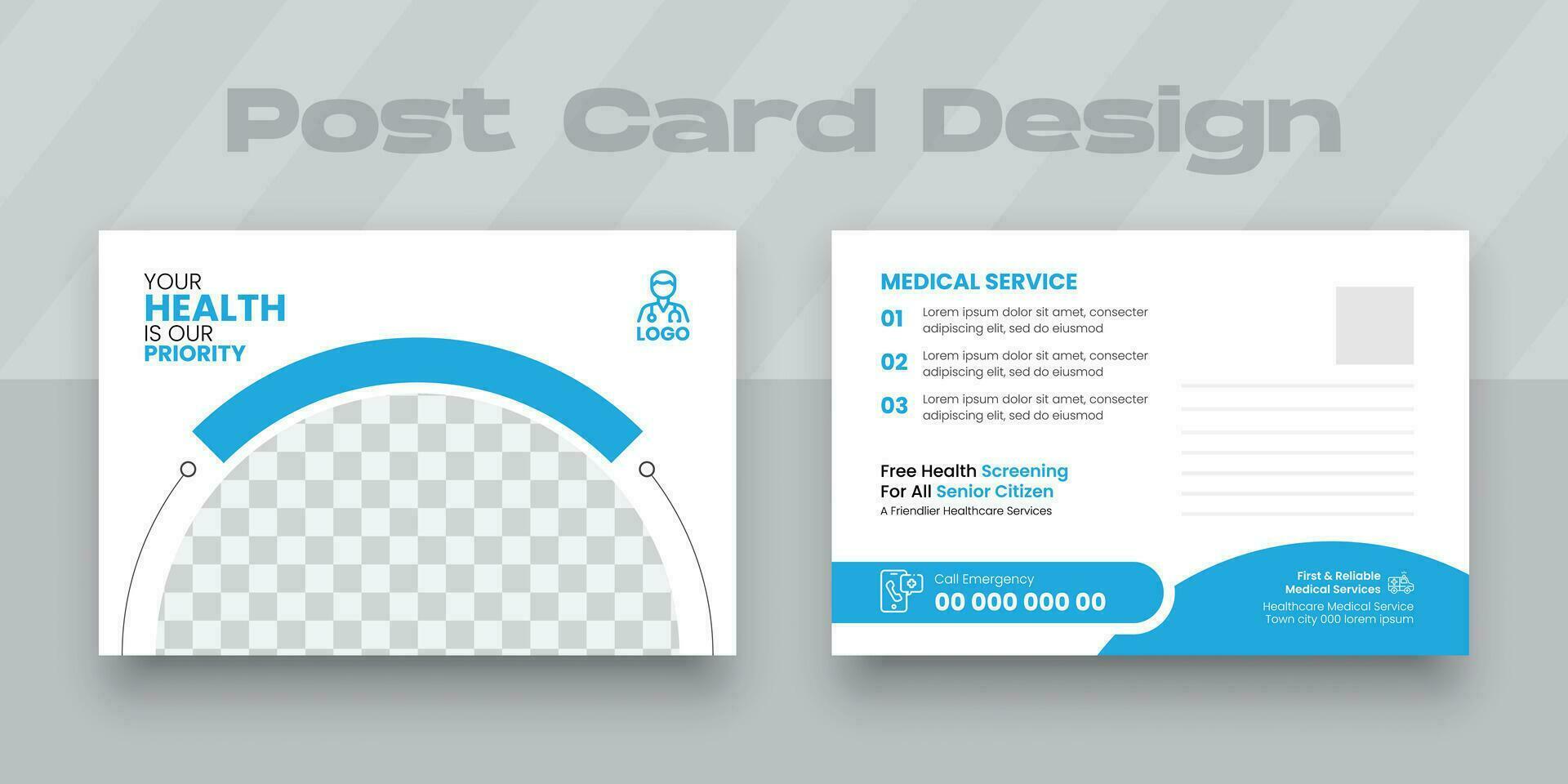 Modern medical postcard design template vector