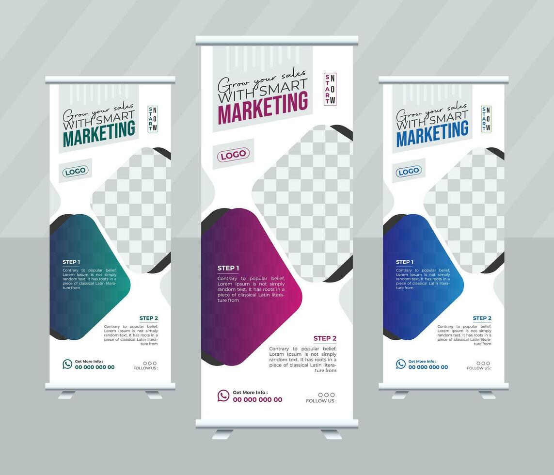 Business Roll-up banner stand template design, modern portable stands corporate roll-up banner layout, pull-up background, vector illustration,