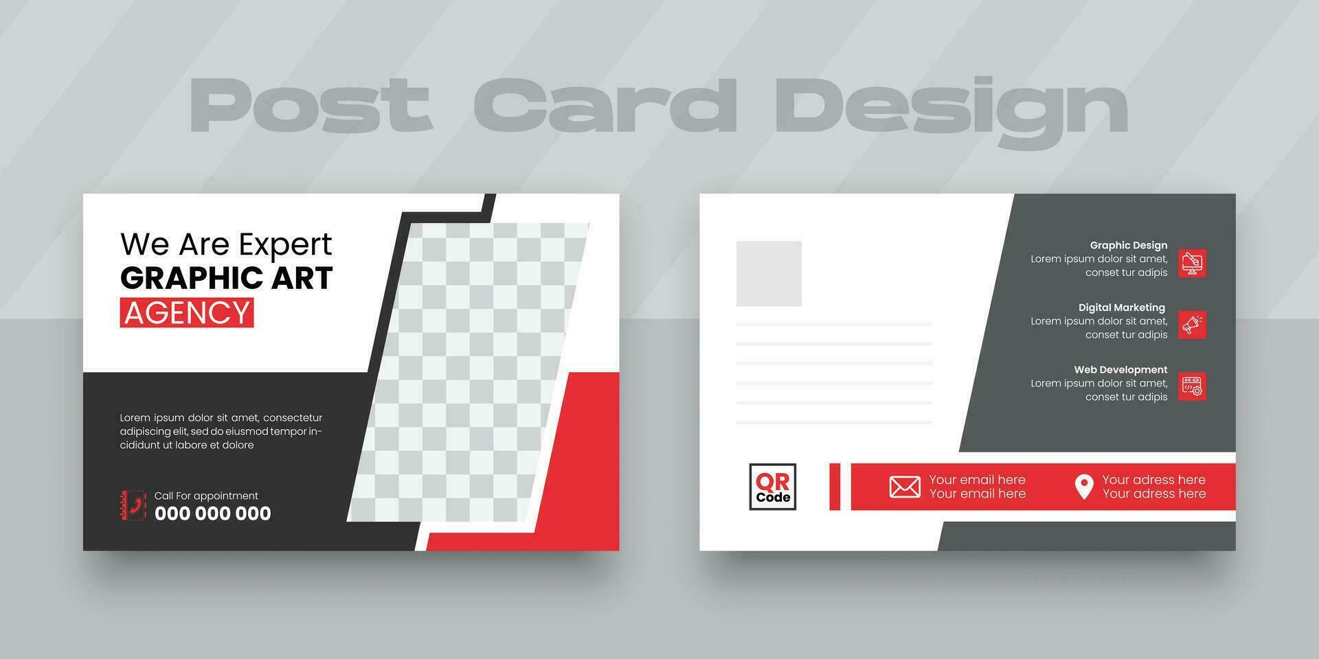 Corporate business postcard design template with red and black background vector