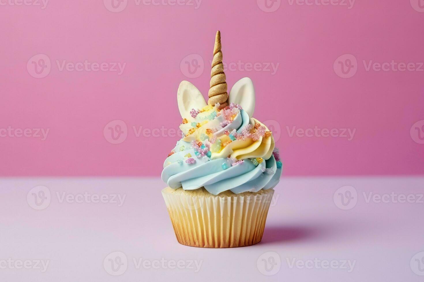 Unicorn cupcake pastel background. Generate Ai photo