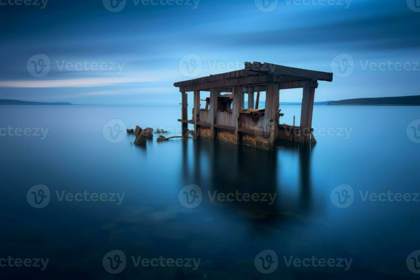 Rusty old bridge at night sky. Generate Ai photo