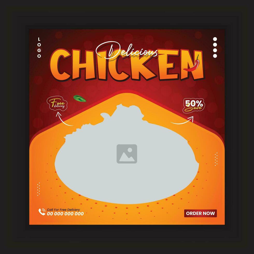 delicious chicken food menu social media post with an attractive red and yellow background vector