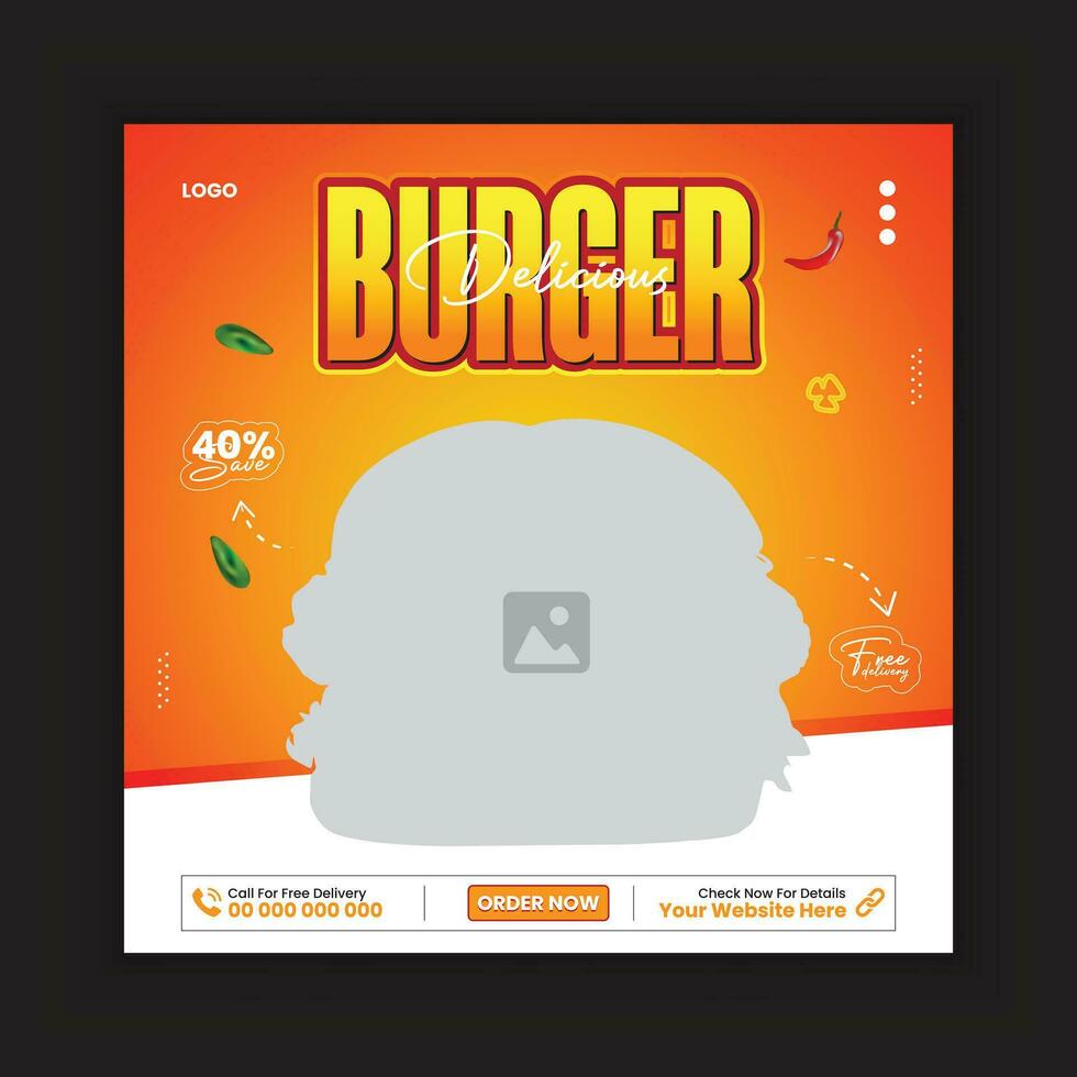 Burger social media post or webinar template vector