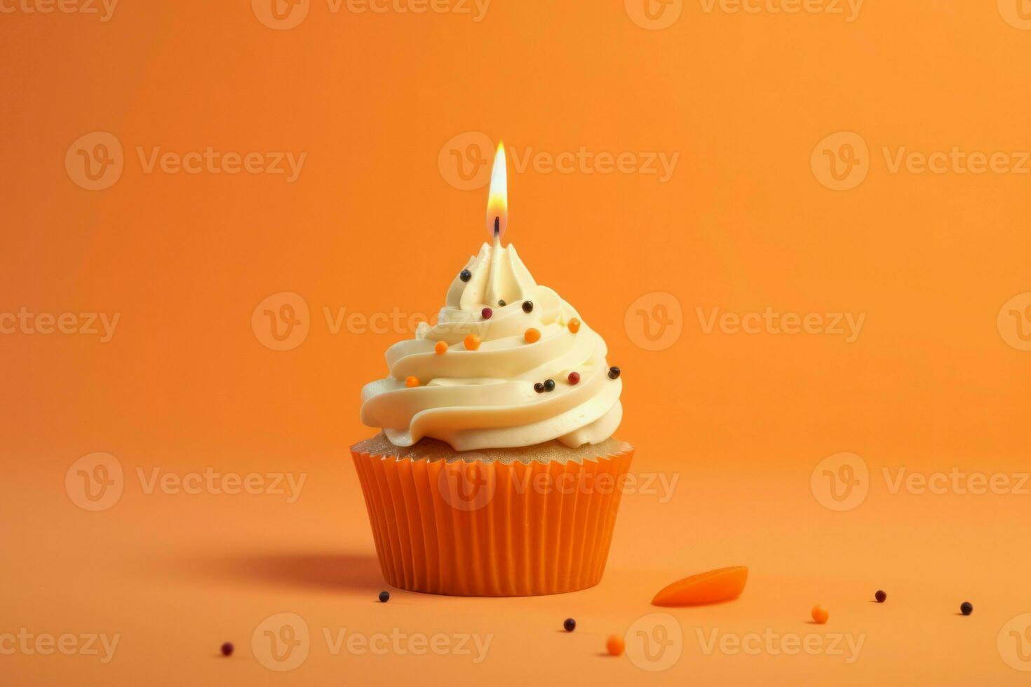 Cupcake candle orange food. Generate Ai photo