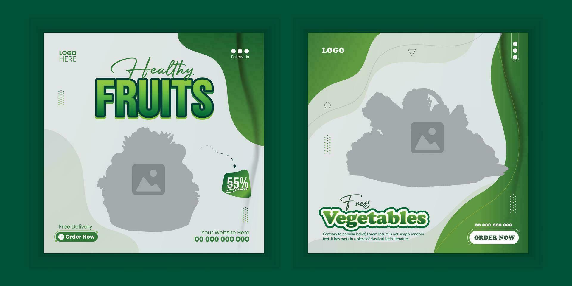 Fruits and vegetable social media square banner template vector
