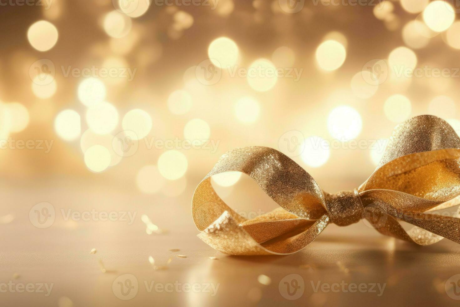Golden ribbon bow decoration. Generate Ai photo