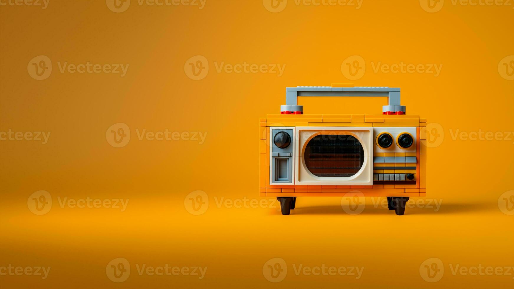 3D Plastic miniature old radio is made of plastic block photo