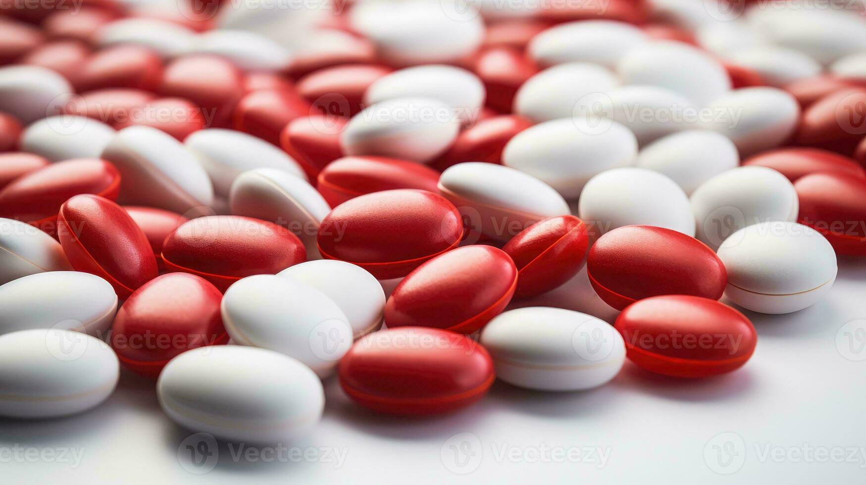 Heap of medicine colorful pills and capsules white background photo