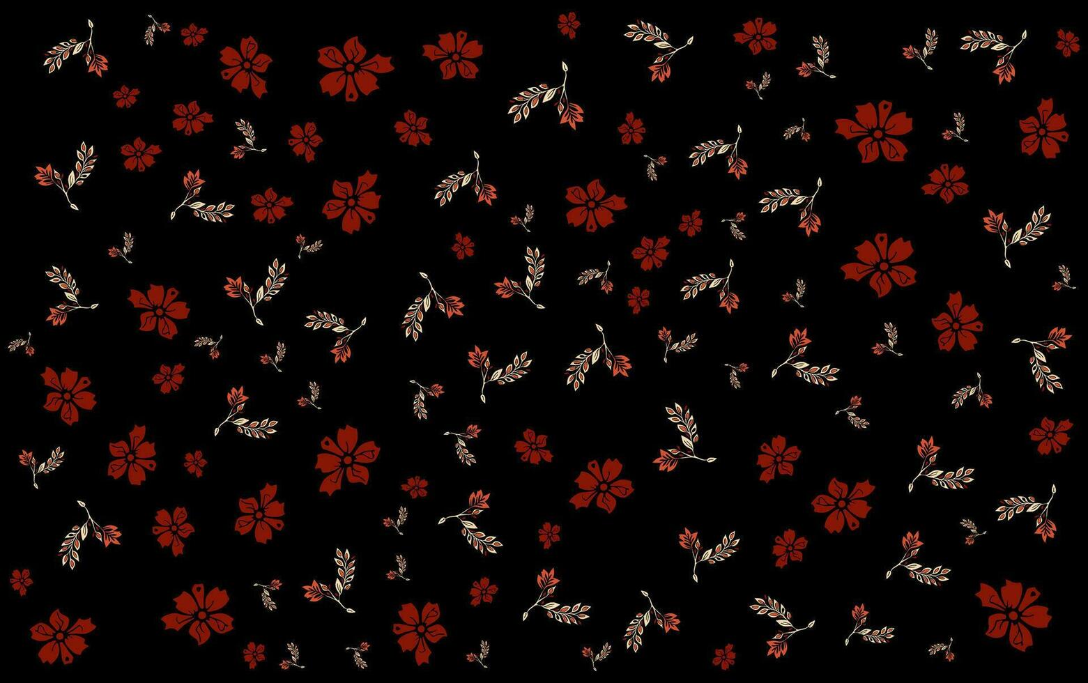 red flowers on a black background with bontical leaves vector