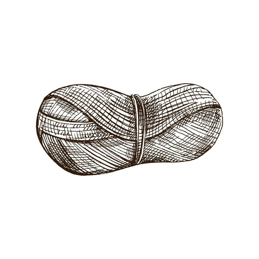 Hand drawn sketch of ball of threads. Handmade, knitting equipment concept in vintage doodle style. Engraving style. vector