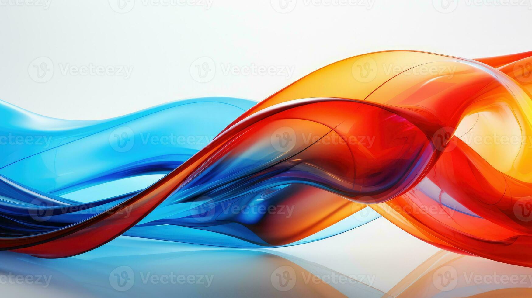 3D Abstract wavy glass with blue and orange color isolated white background photo