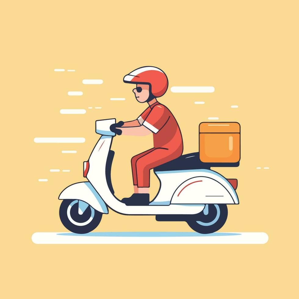 Delivery scooter bike flat vector illustration